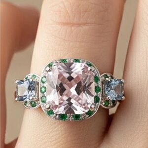 6ct Kunzite Sapphire  14k White Gold Electroplated 925 Silver Ring Color change